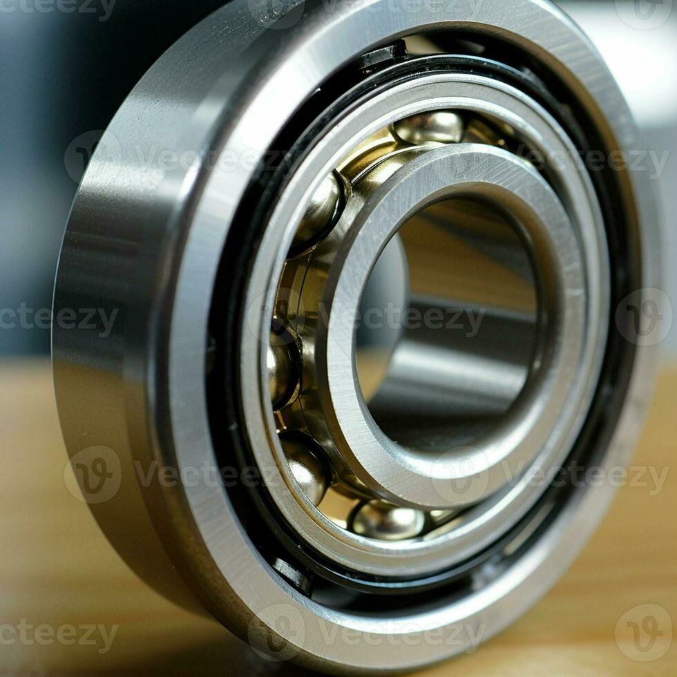 Close-up Ball bearing on a wooden background. ai generated pro photo