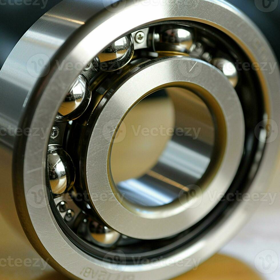 Close-up Ball bearing on a wooden background. ai generated pro photo