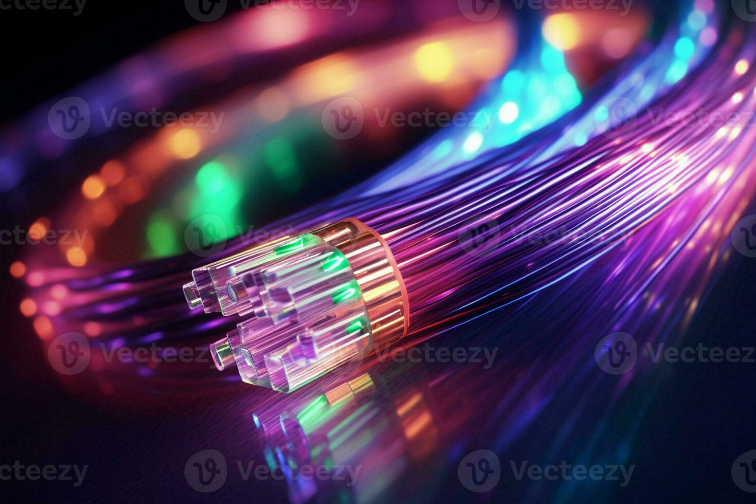 fibra óptico red cable, 3d representación computadora digital antecedentes. ai generado Pro foto