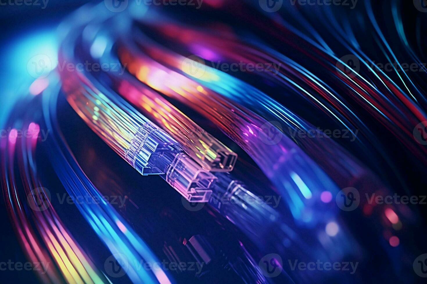 fibra óptico red cable, 3d representación computadora digital antecedentes. ai generado Pro foto