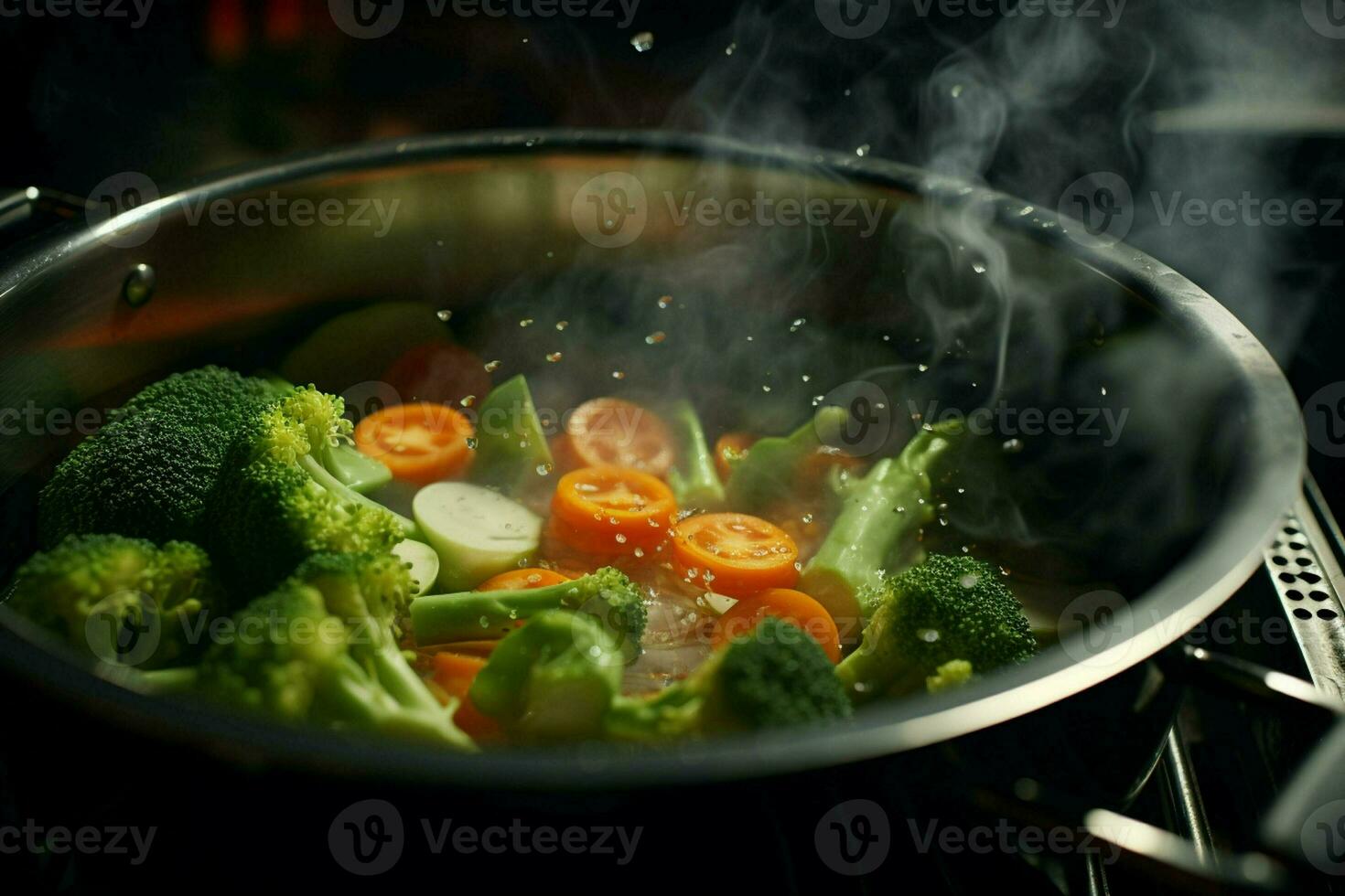 Vegetable stew in a pot on the fire, close-up. ai generated pro photo