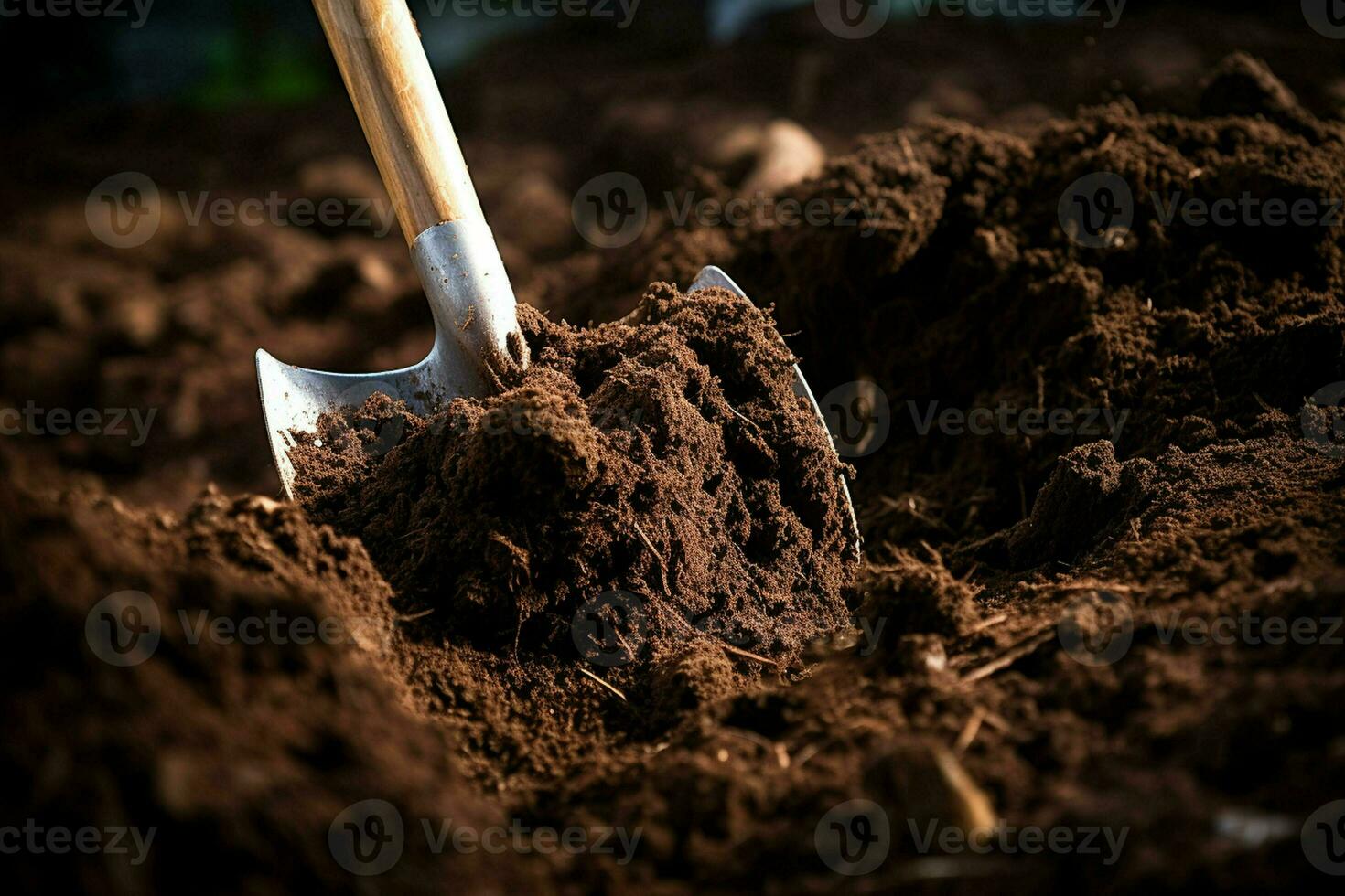 Gardening tools on fertile soil background. Gardening and agriculture concept. Ai generated pro photo