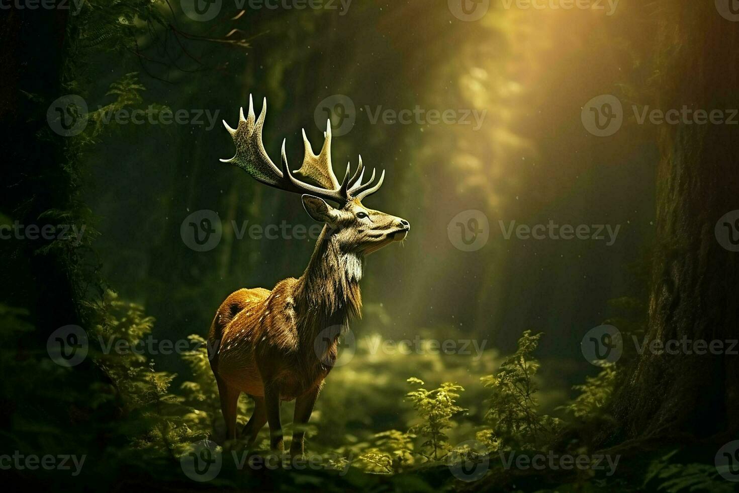 Majestic red deer stag in the forest. Beautiful wild deer in the forest. Wildlife scene from nature. ai generated pro photo