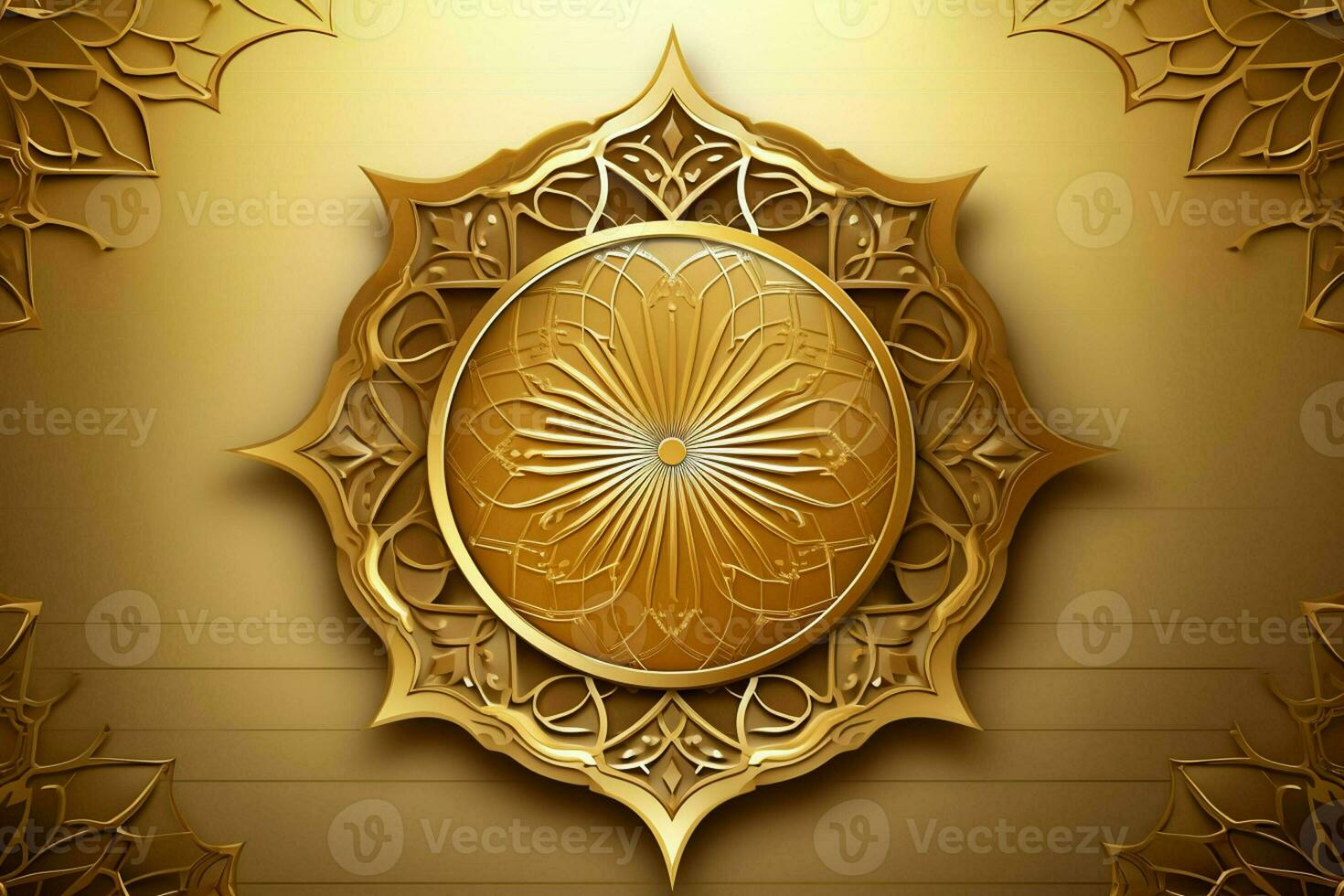 3d illustration of Eid Mubarak background with mosque and golden lanterns. ai generated pro photo