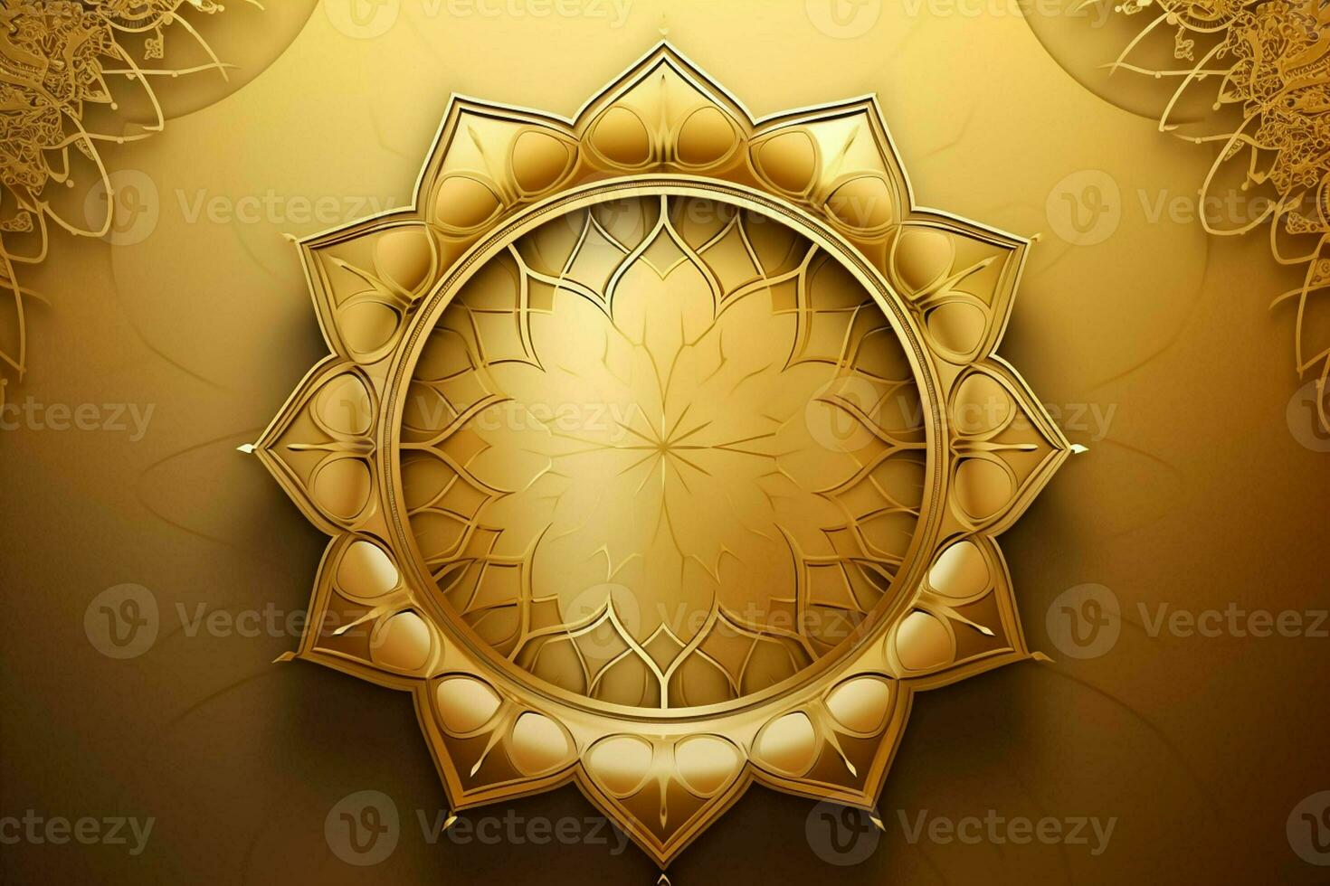 3d illustration of Eid Mubarak background with mosque and golden lanterns. ai generated pro photo