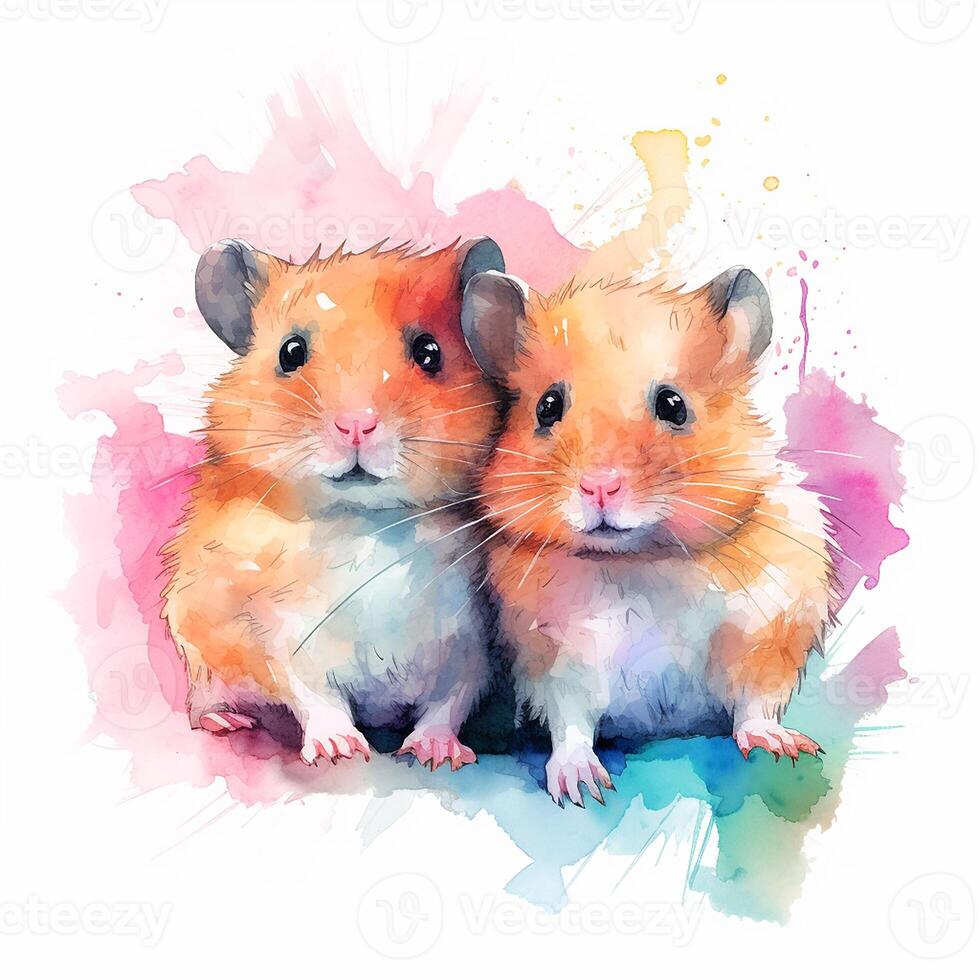 Two hamsters on watercolor background. ai generated pro photo