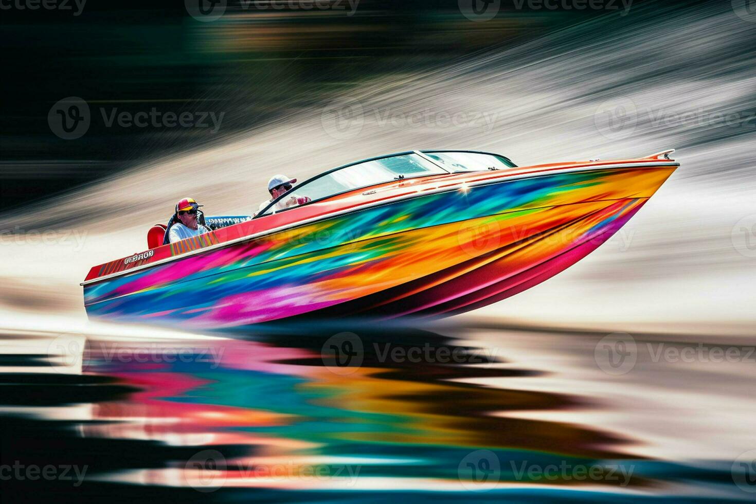 luxury yacht in the sea on a dark background, Speedboat on the water with motion blur effect, extreme sport. ai generated pro photo