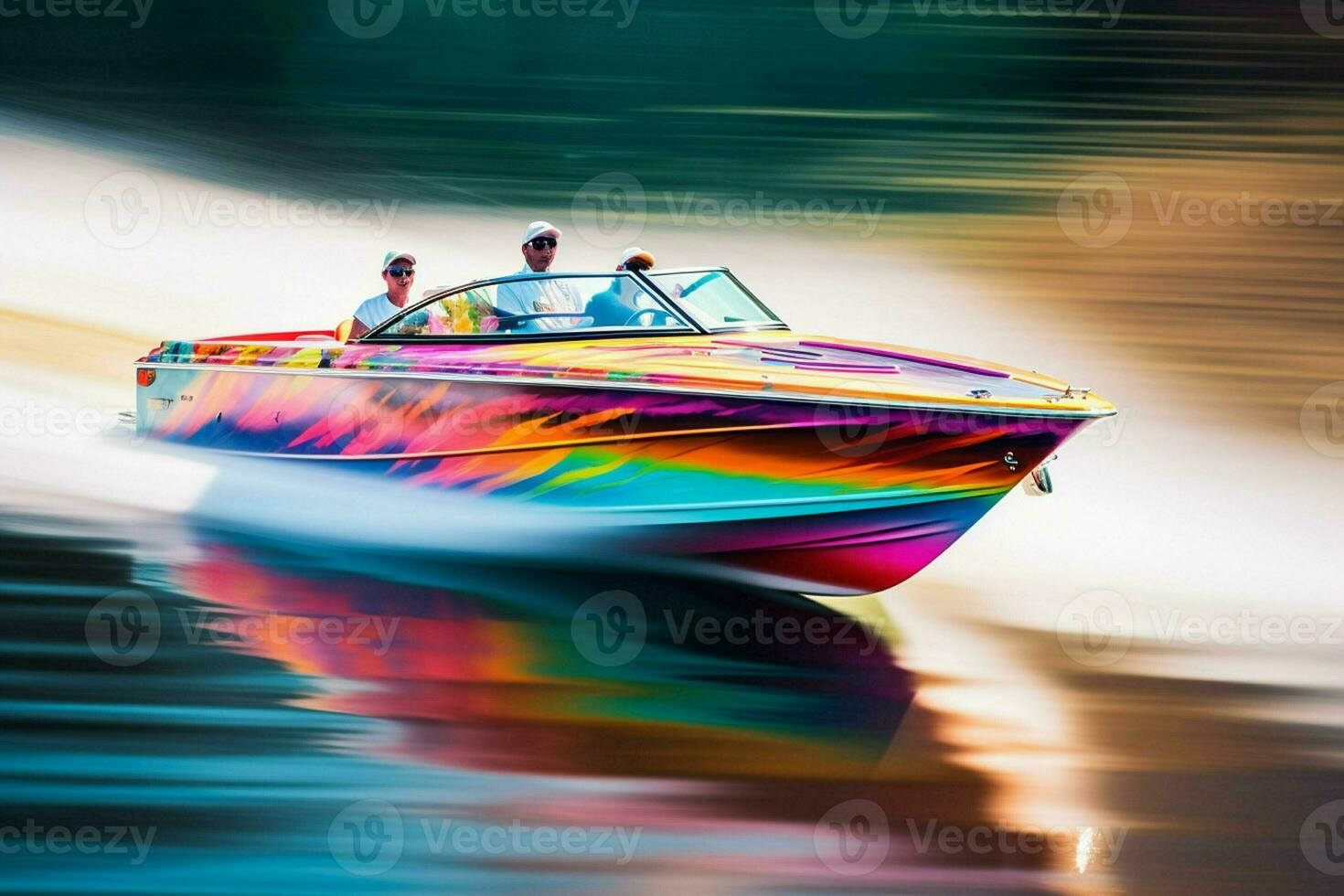 luxury yacht in the sea on a dark background, Speedboat on the water with motion blur effect, extreme sport. ai generated pro photo