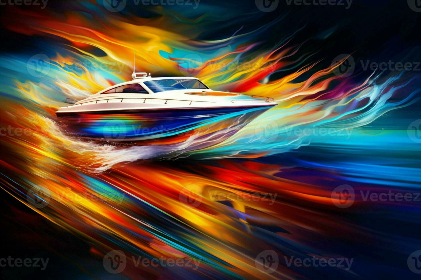 luxury yacht in the sea on a dark background, Speedboat on the water with motion blur effect, extreme sport. ai generated pro photo