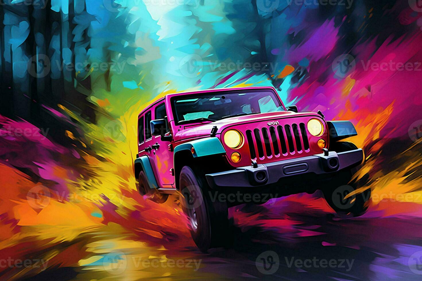 Off-road vehicle in splashes of color. ai generated pro photo