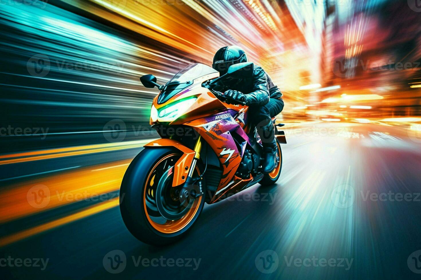 Motorcycle rider on sport bike. Extreme sport concept. 3D Rendering. ai generated pro photo