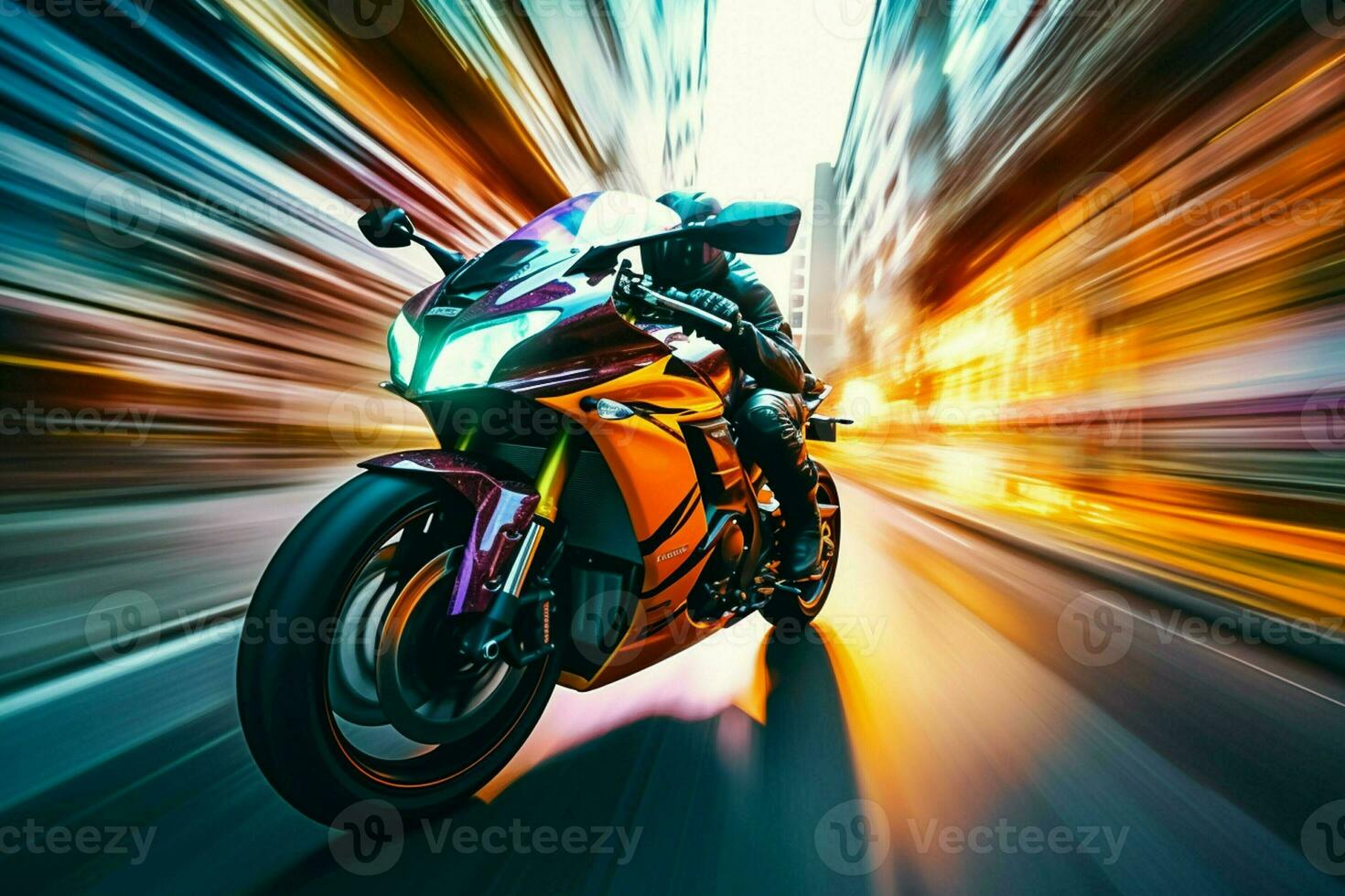 Motorcycle rider on sport bike. Extreme sport concept. 3D Rendering. ai generated pro photo