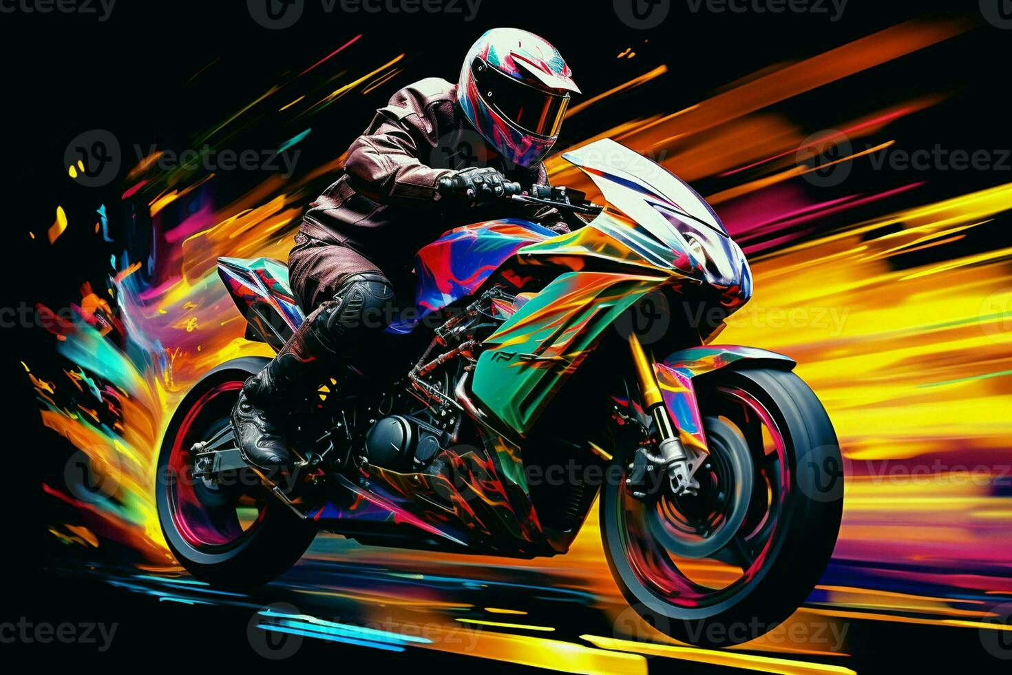 Motorcycle rider on sport bike. Extreme sport concept. 3D Rendering. ai generated pro photo
