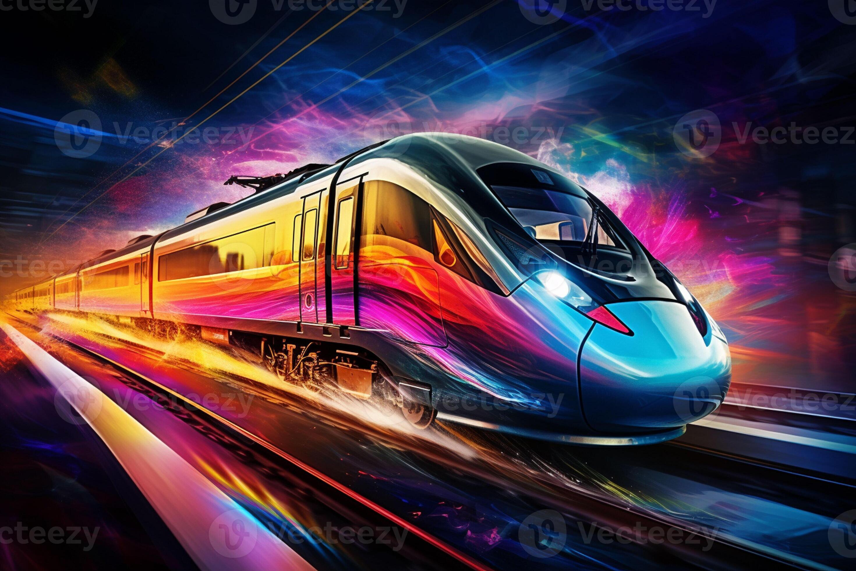 High-speed train on the high-speed railway. Motion blur. ai generated