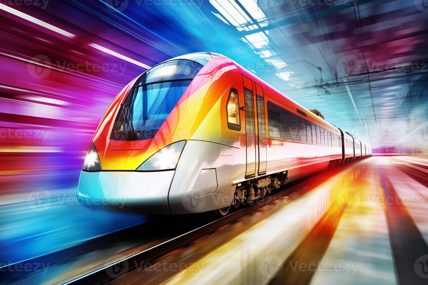 High-speed train on the high-speed railway. Motion blur. ai generated