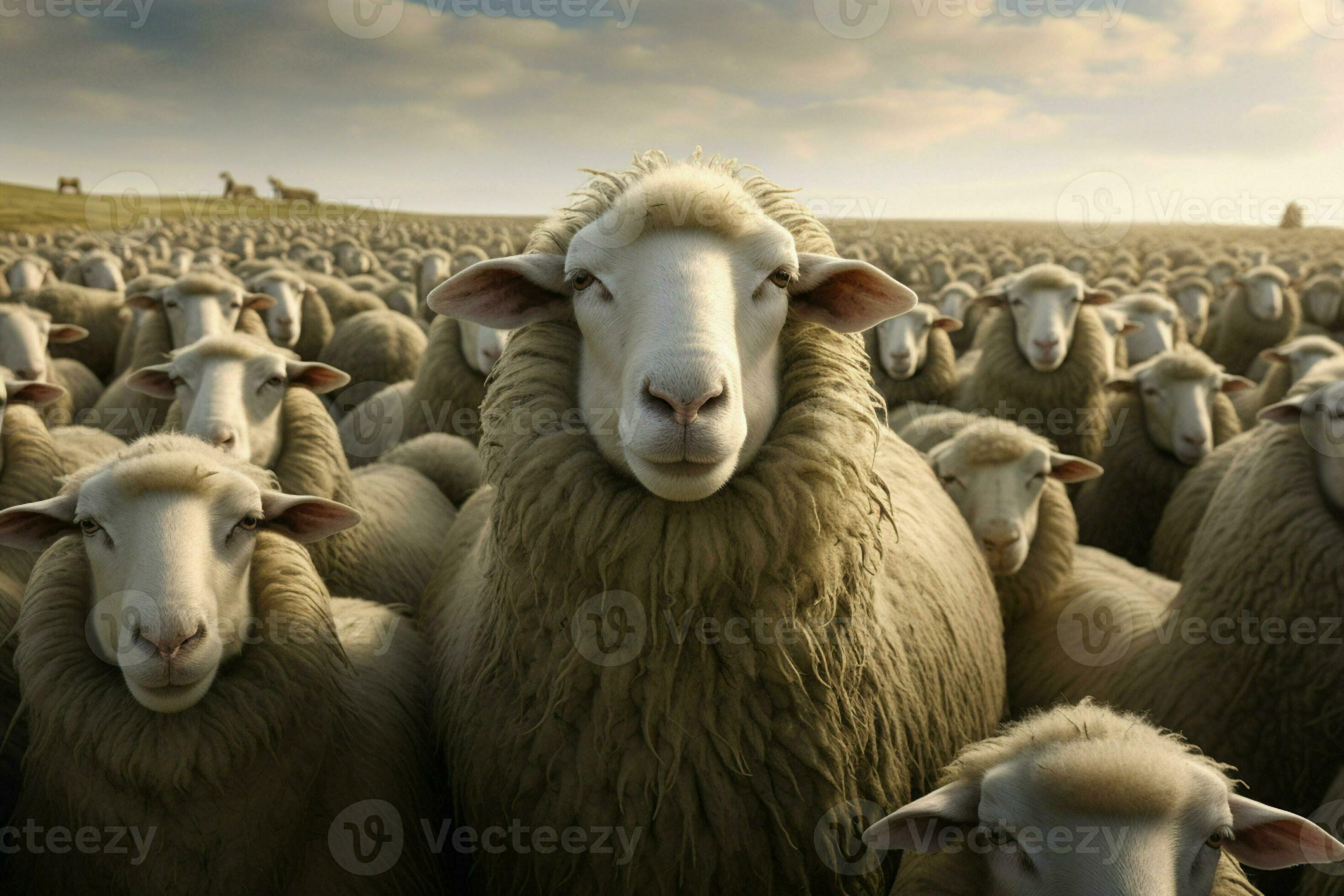 Flock of sheep on a farm in the countryside in the Netherlands. ai