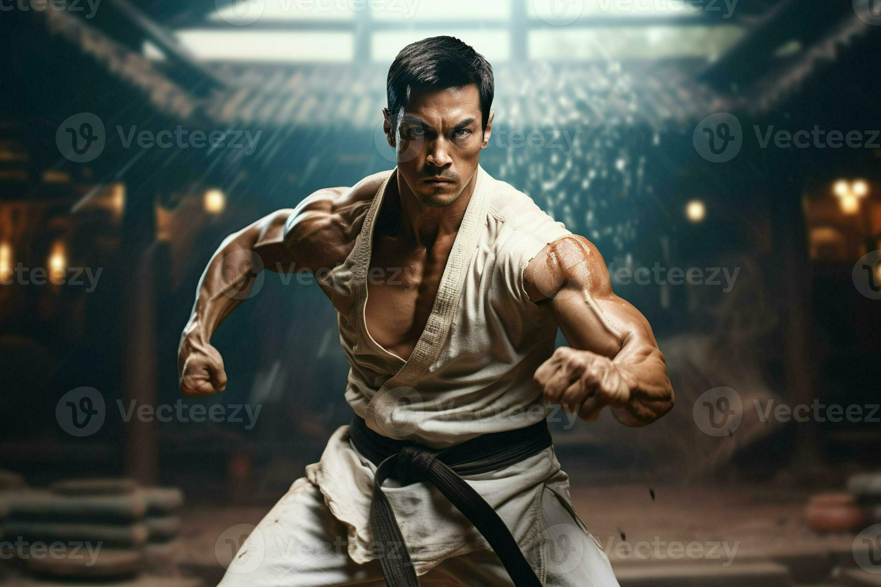 Karate man practicing karate. Martial arts concept. ai generated