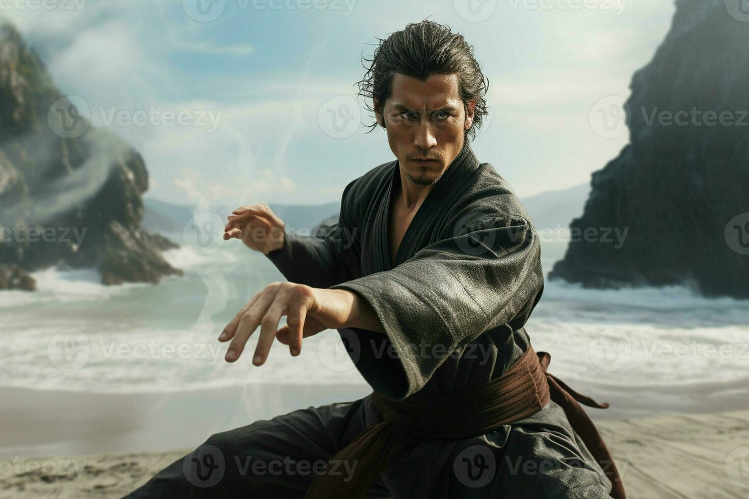 Karate man practicing karate. Martial arts concept. ai generated pro photo