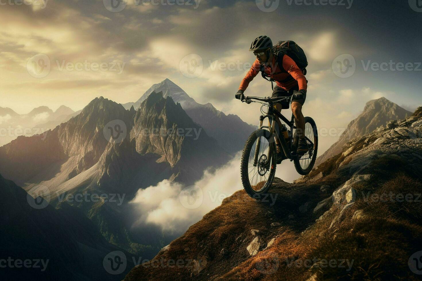 Mountain bike rider in the mountains. Sport and active life concept. ai generated pro photo