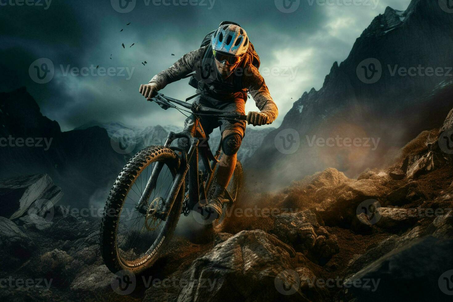 Mountain bike rider in the mountains. Sport and active life concept. ai generated pro photo