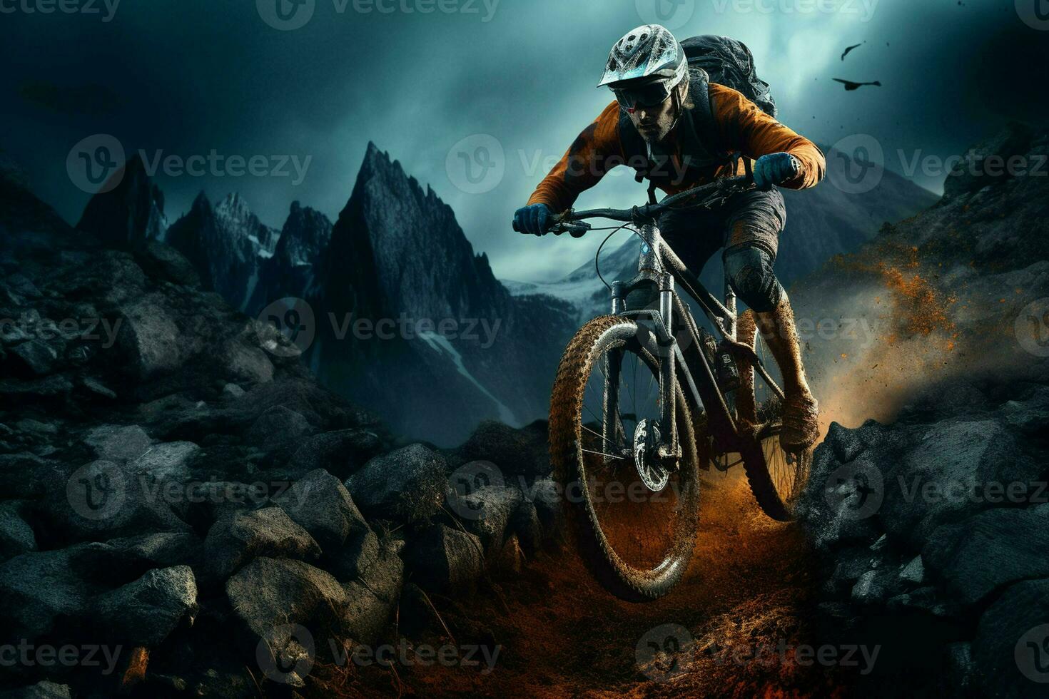 Mountain bike rider in the mountains. Sport and active life concept. ai generated pro photo