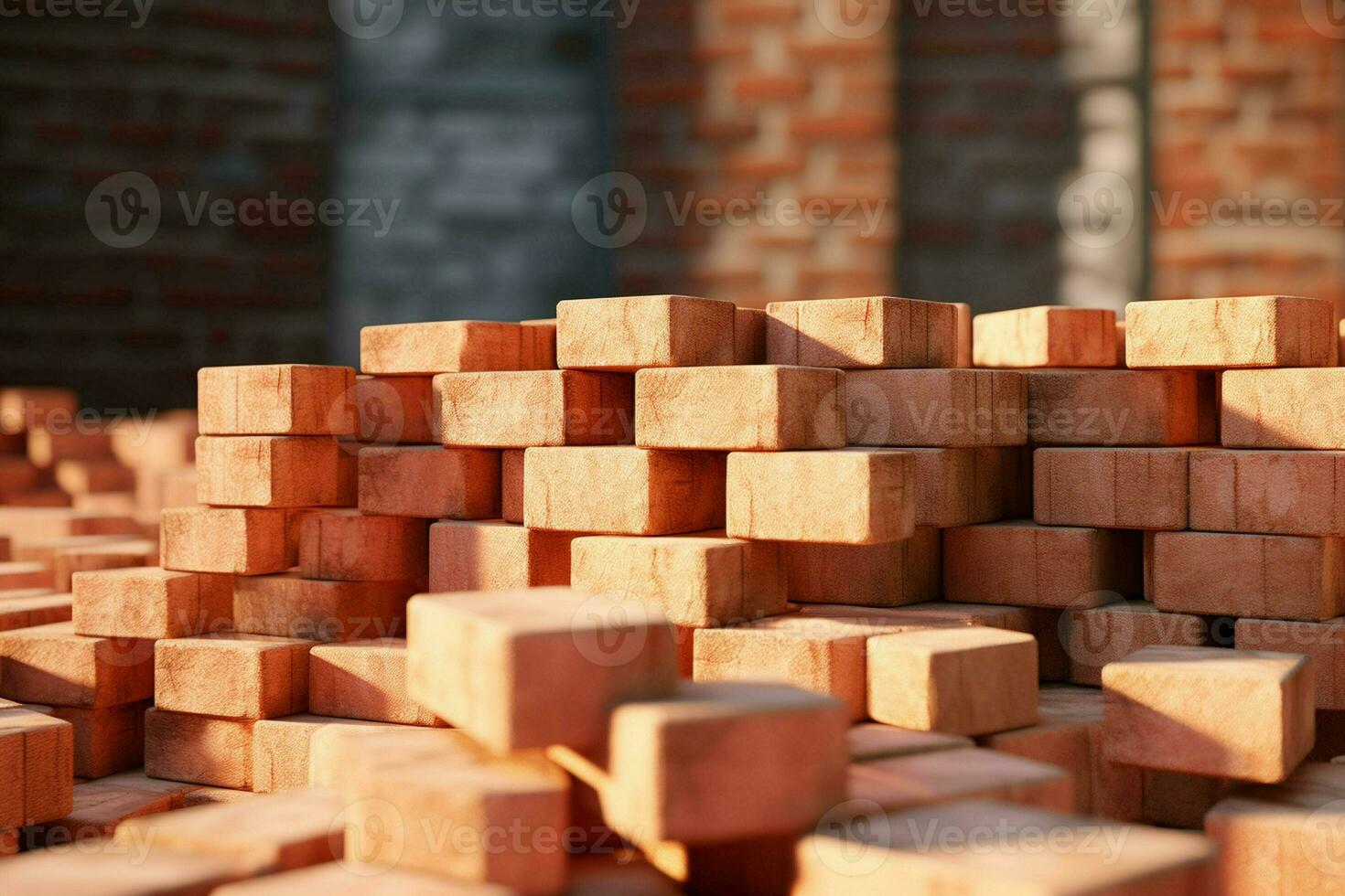 Stack of red bricks on the background of a brick wall. Construction concept. ai generated pro photo