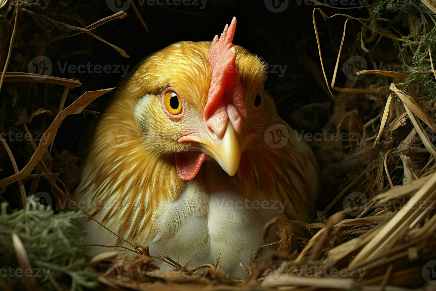 chickens in the nest with eggs, close-up. ai generated Smartphone with charging cable on the table. ai generated photo