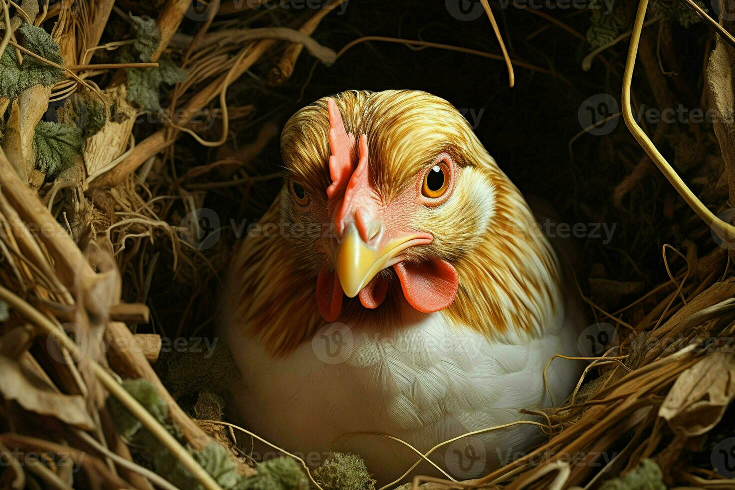 chickens in the nest with eggs, close-up. ai generated Smartphone with charging cable on the table. ai generated photo