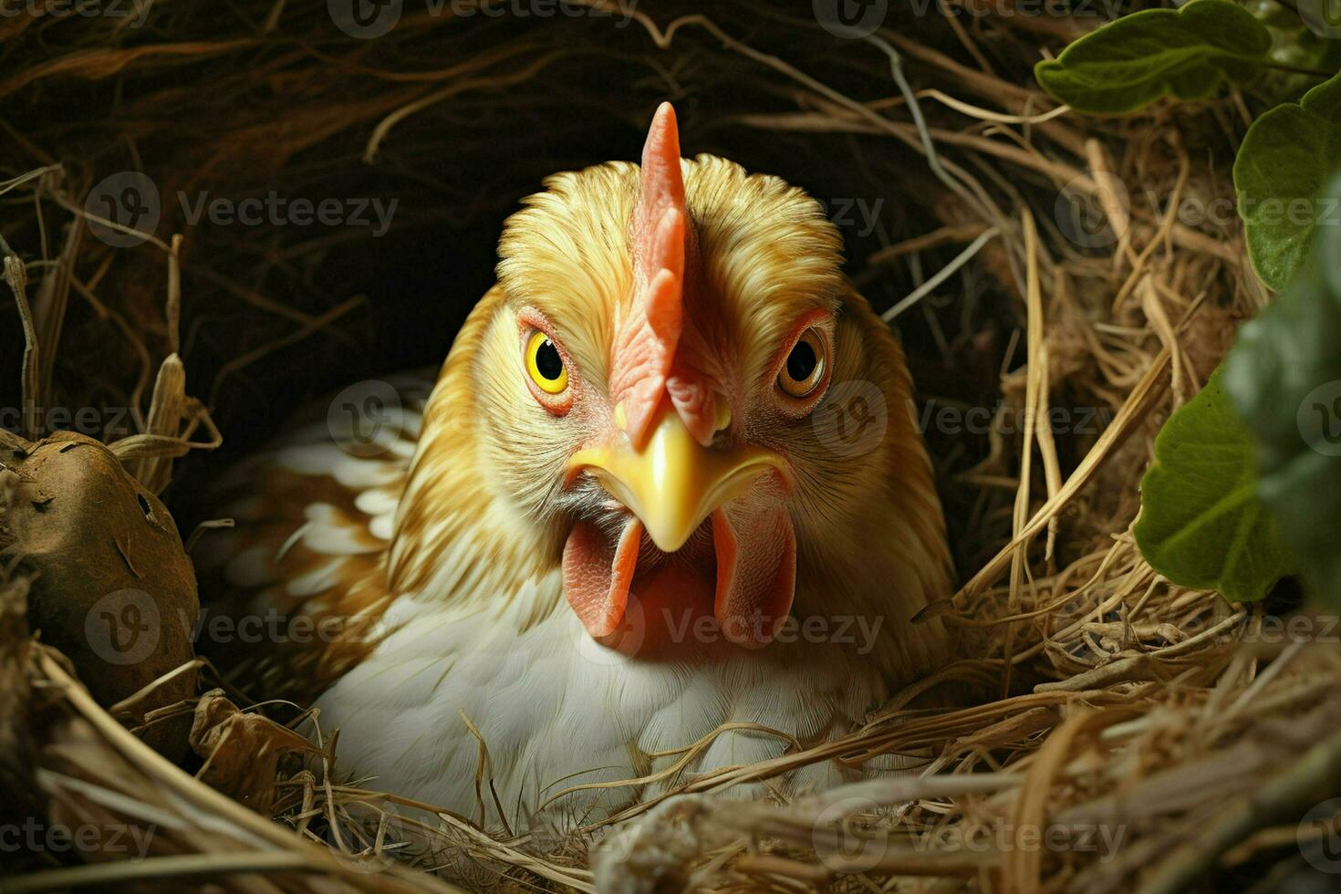 chickens in the nest with eggs, close-up. ai generated Smartphone with charging cable on the table. ai generated photo