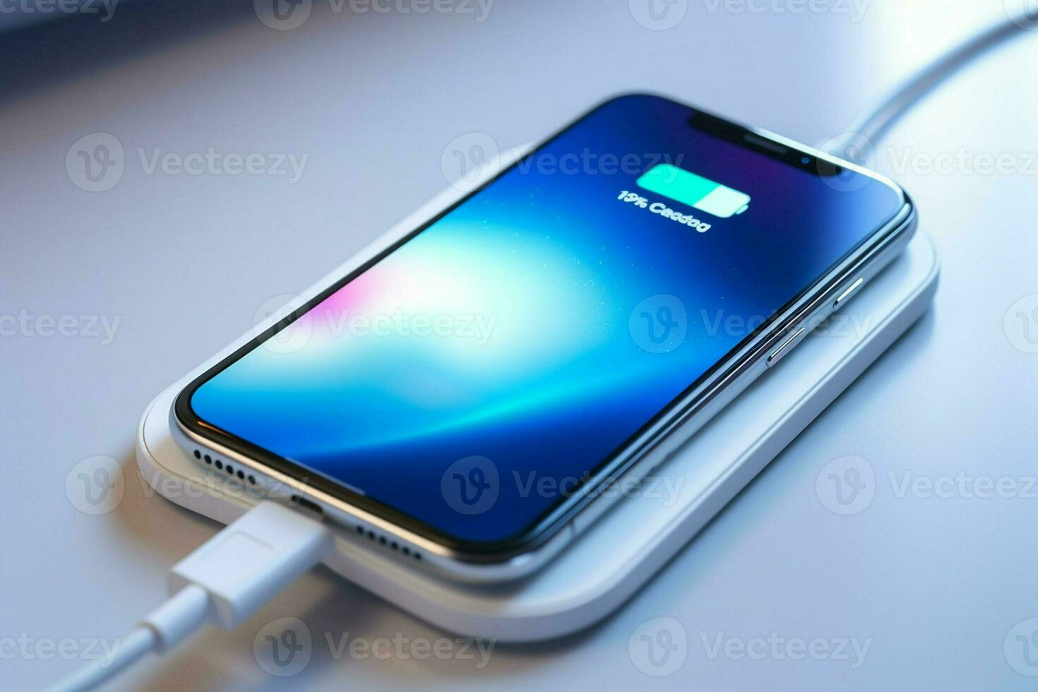 Smartphone with charging cable on the table. ai generated Smartphone with charging cable on the table. ai generated photo