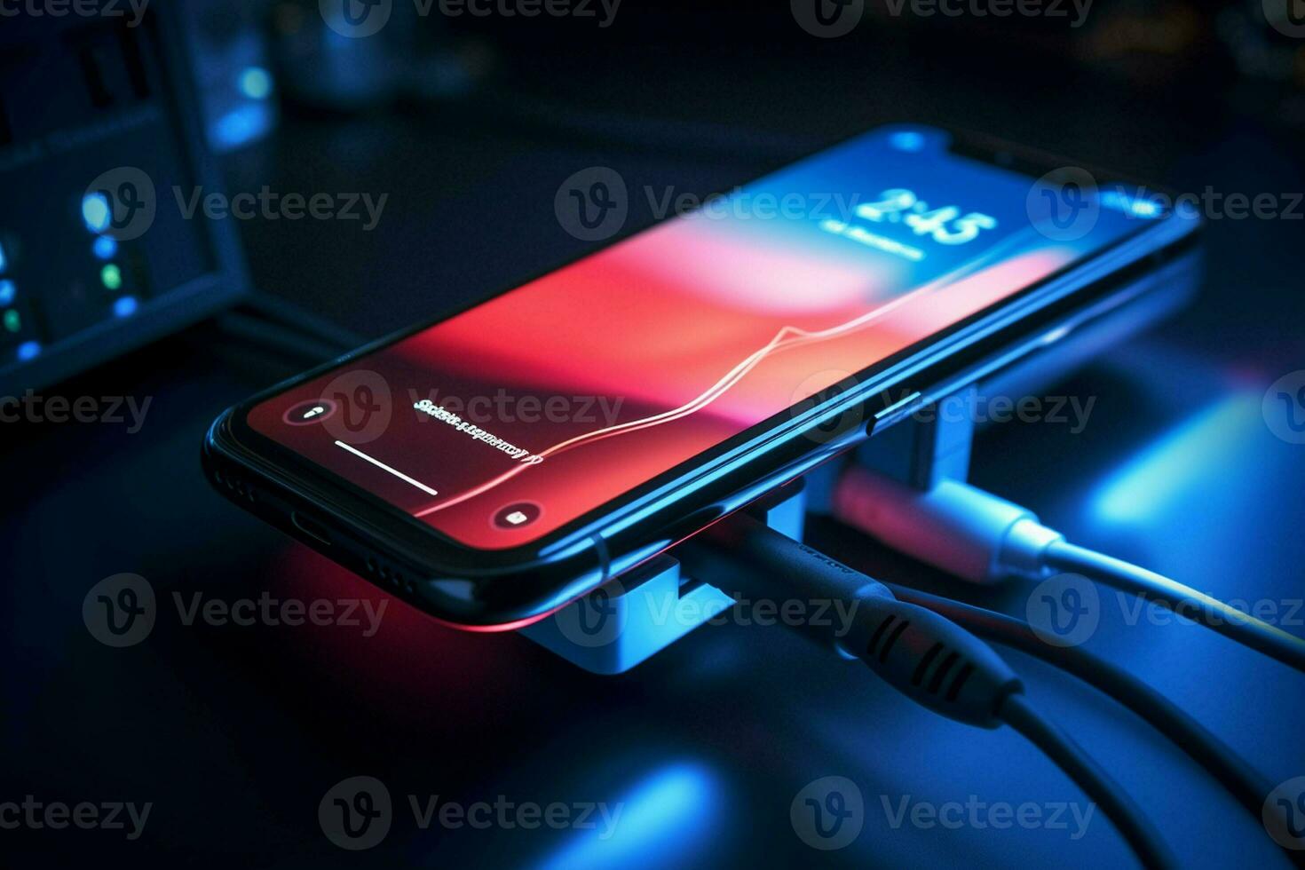 Smartphone with charging cable on the table. ai generated Smartphone with charging cable on the table. ai generated photo