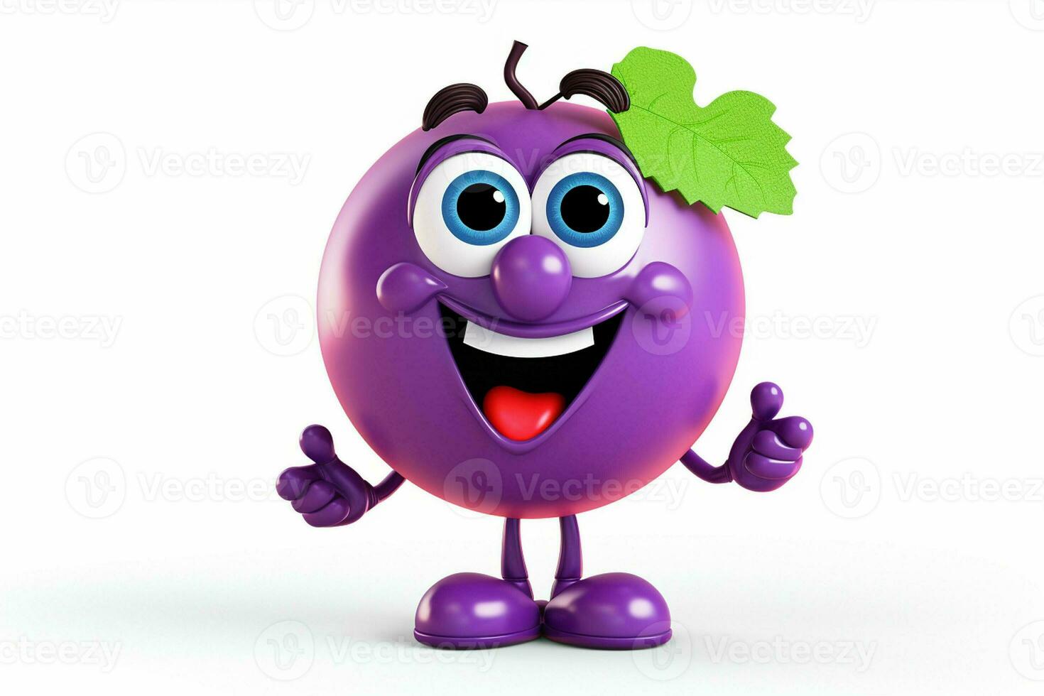 Cartoon character of mulberry fruit with green leaf on white background. ai generated  pro photo