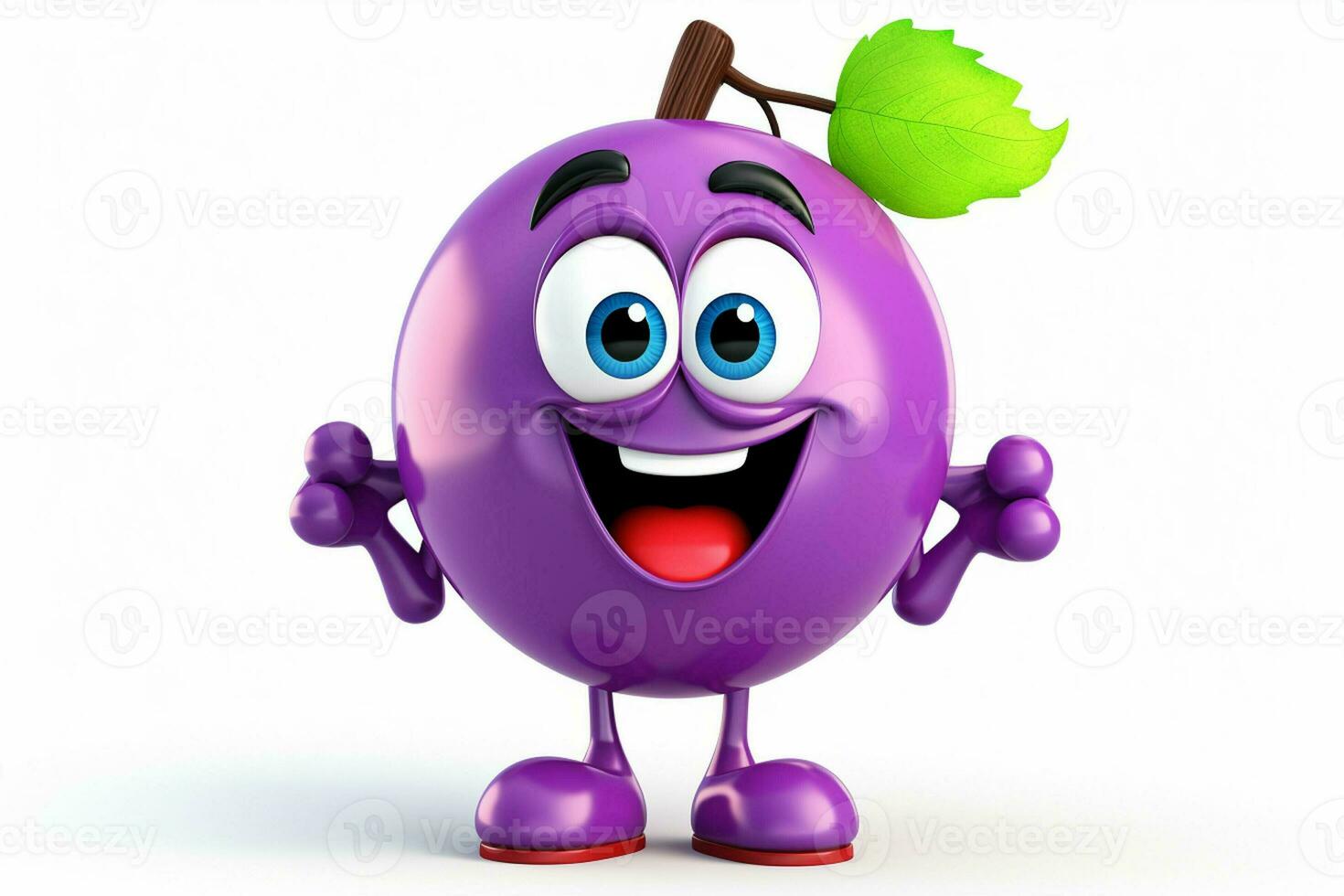 Cartoon character of mulberry fruit with green leaf on white background. ai generated  pro photo