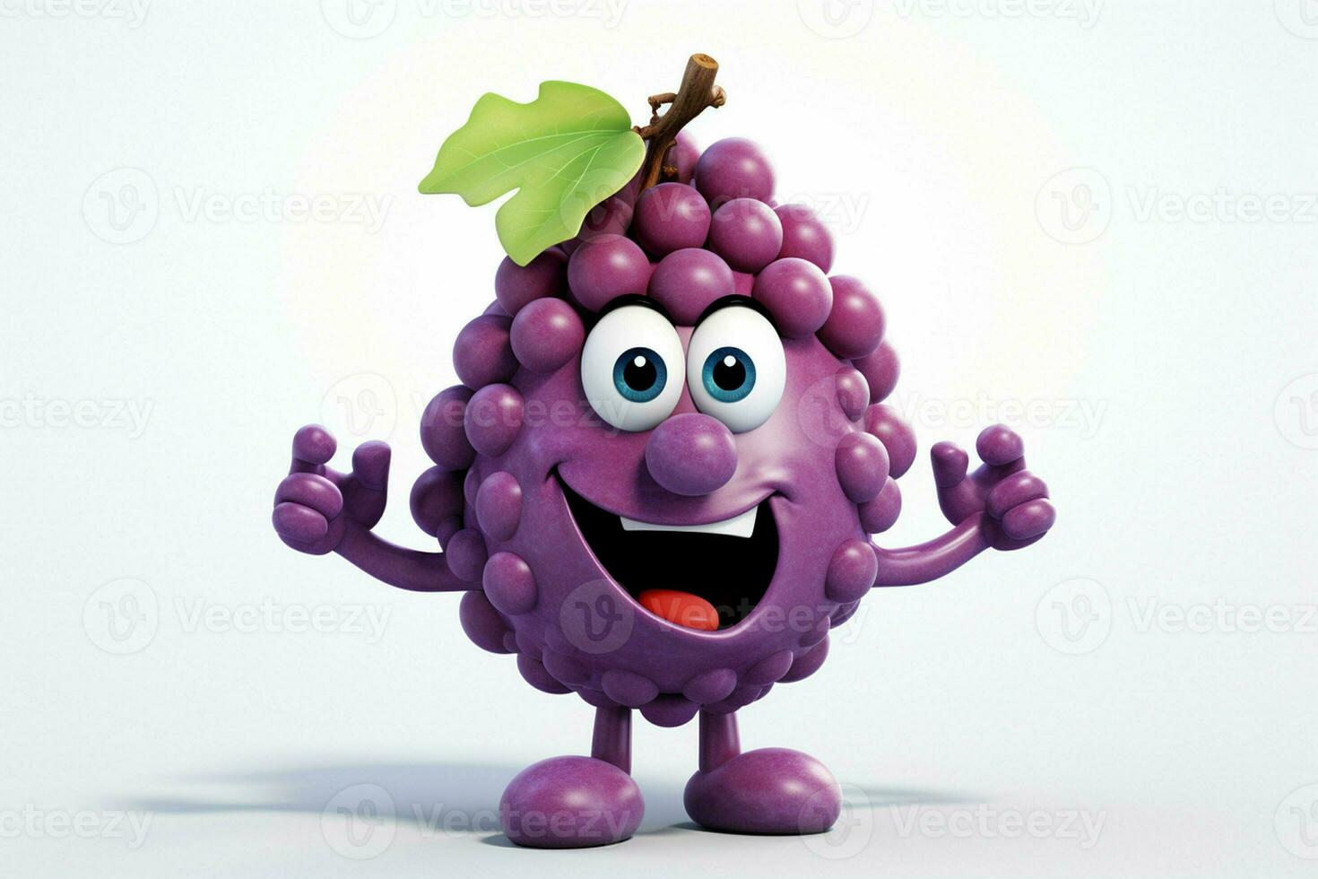 Cartoon character of mulberry fruit with green leaf on white background. ai generated  pro photo