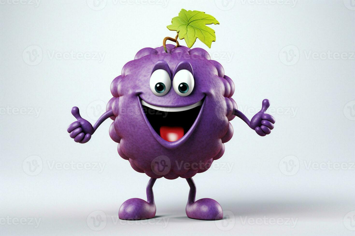 Cartoon character of mulberry fruit with green leaf on white background. ai generated  pro photo