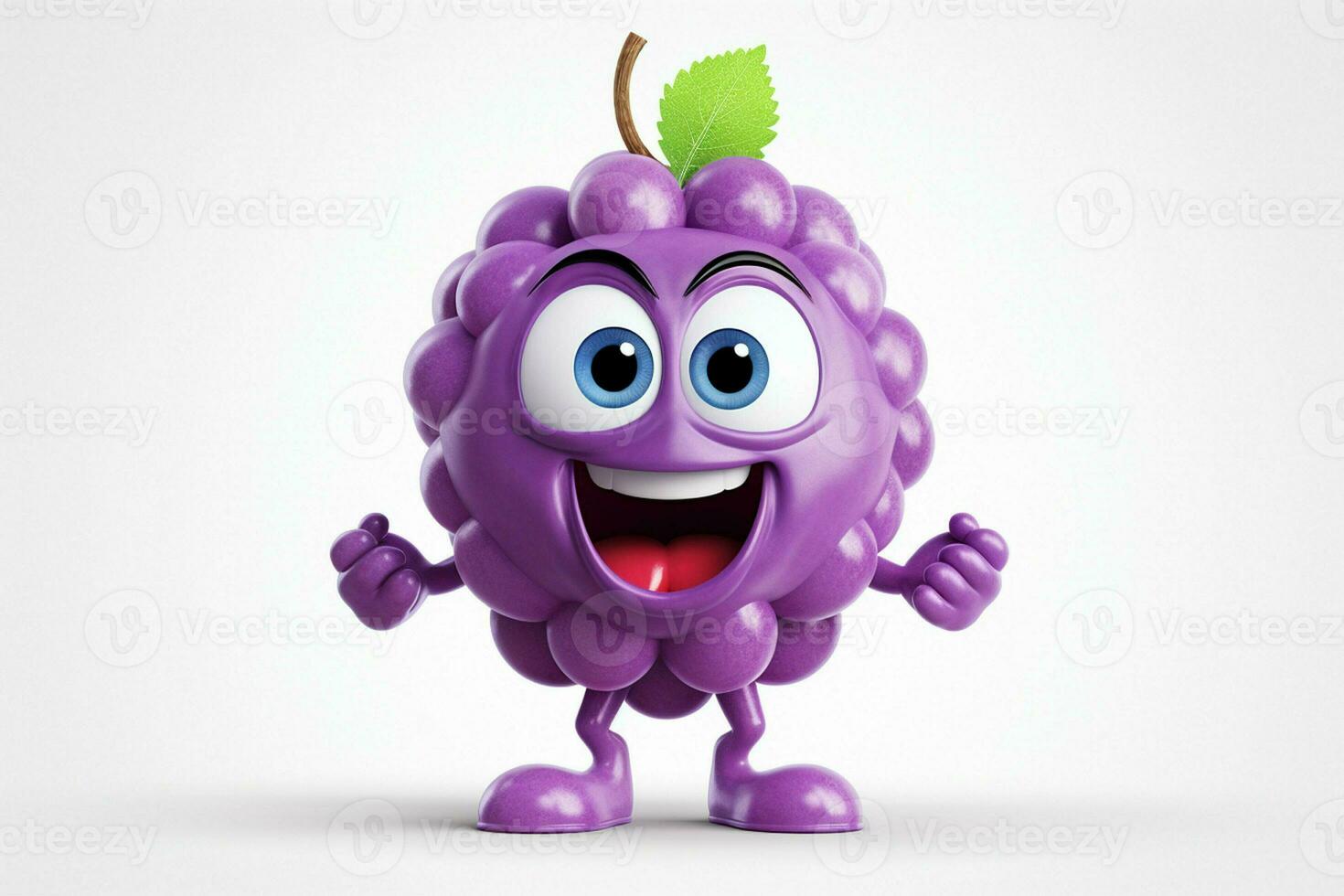 Cartoon character of mulberry fruit with green leaf on white background. ai generated  pro photo