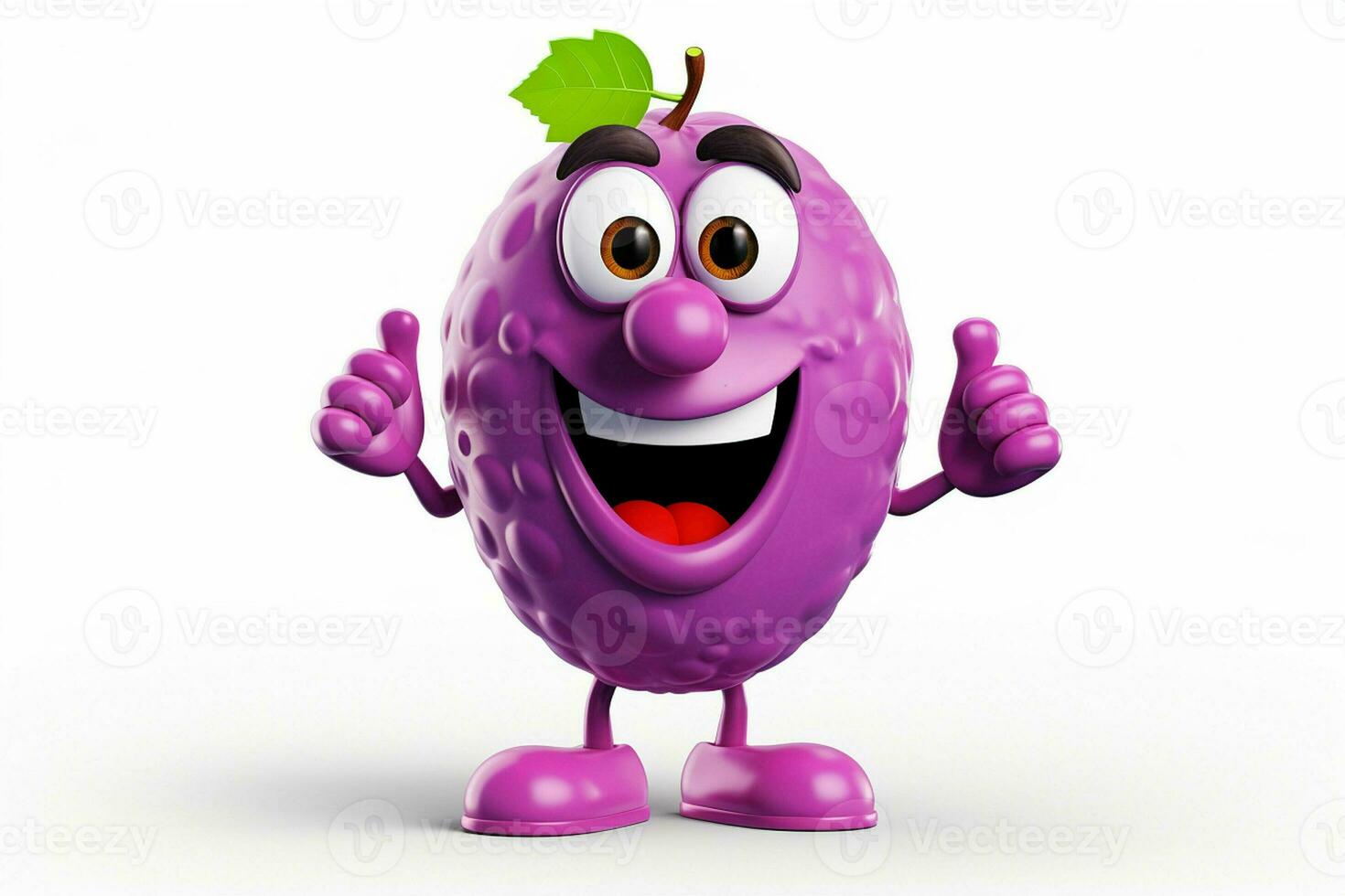 Cartoon character of mulberry fruit with green leaf on white background. ai generated  pro photo