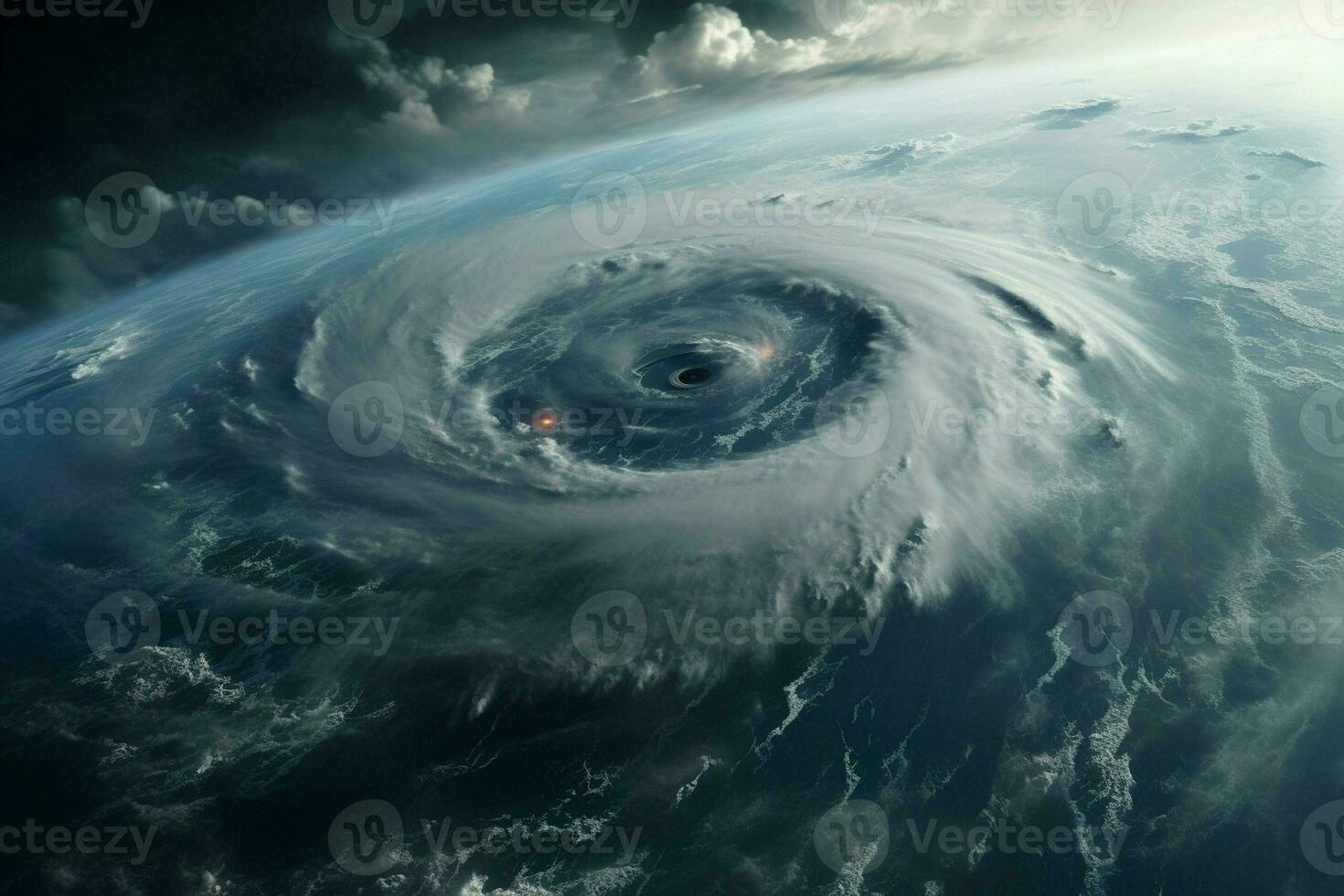 Fantastic view of the sea from a plane. Dramatic scene. Aerial view of blue sky and clouds with tornado. 3d render. ai generated pro photo
