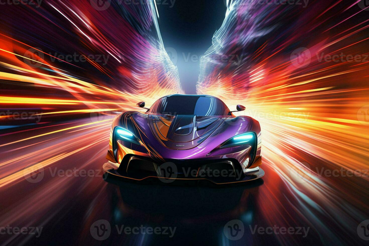 Sport car on the road with speed motion blur. 3D rendering. ai generated  pro photo