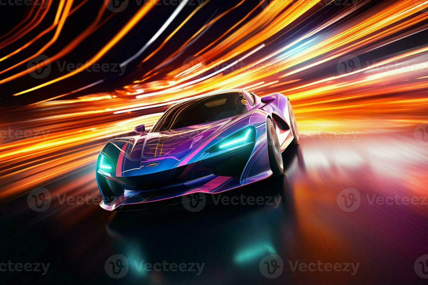 Sport car on the road with speed motion blur. 3D rendering. ai generated  pro photo