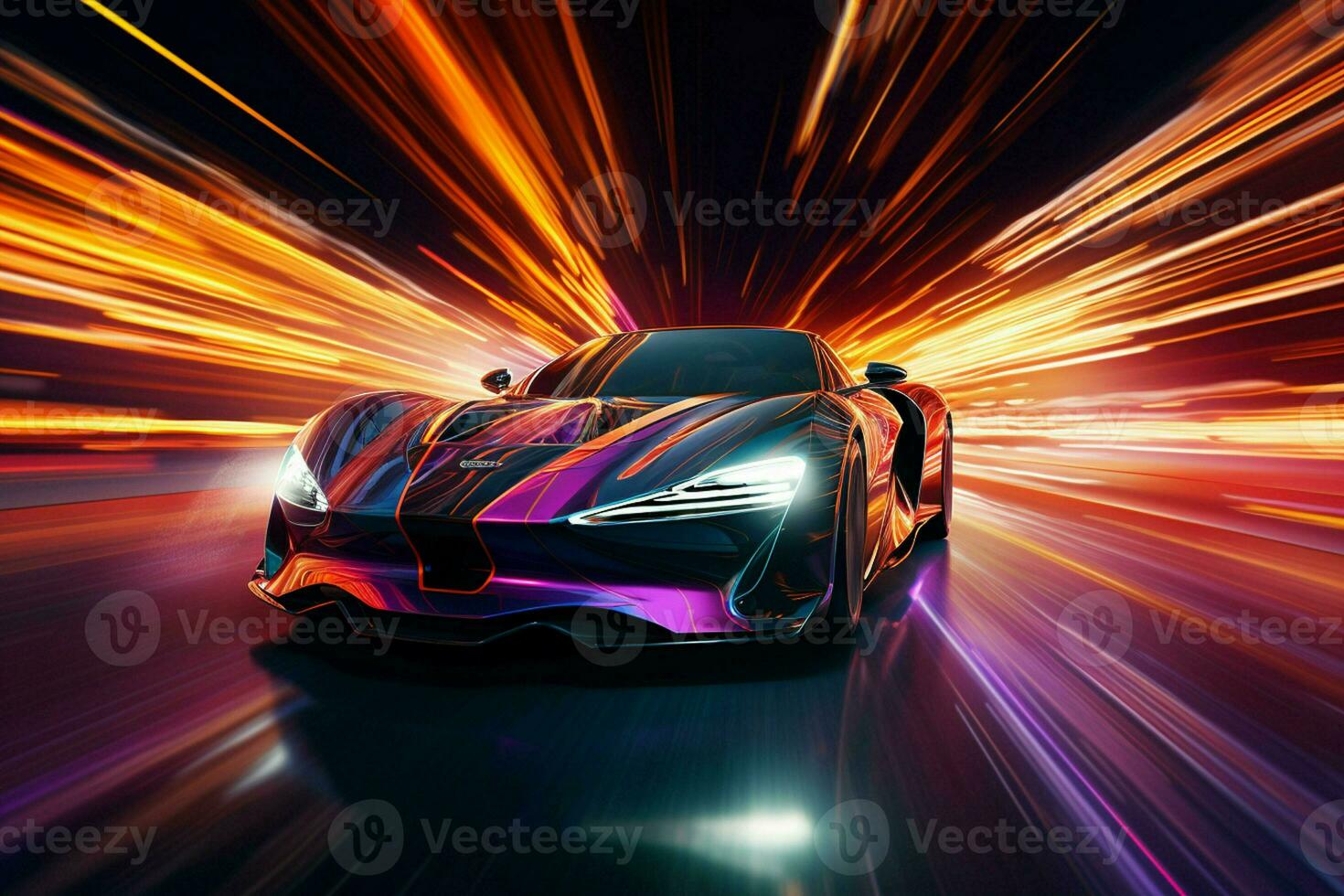 Sport car on the road with speed motion blur. 3D rendering. ai generated  pro photo