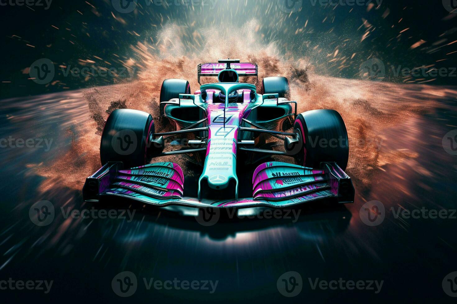 Sport car on the road with speed motion blur. 3D rendering. ai generated  pro photo