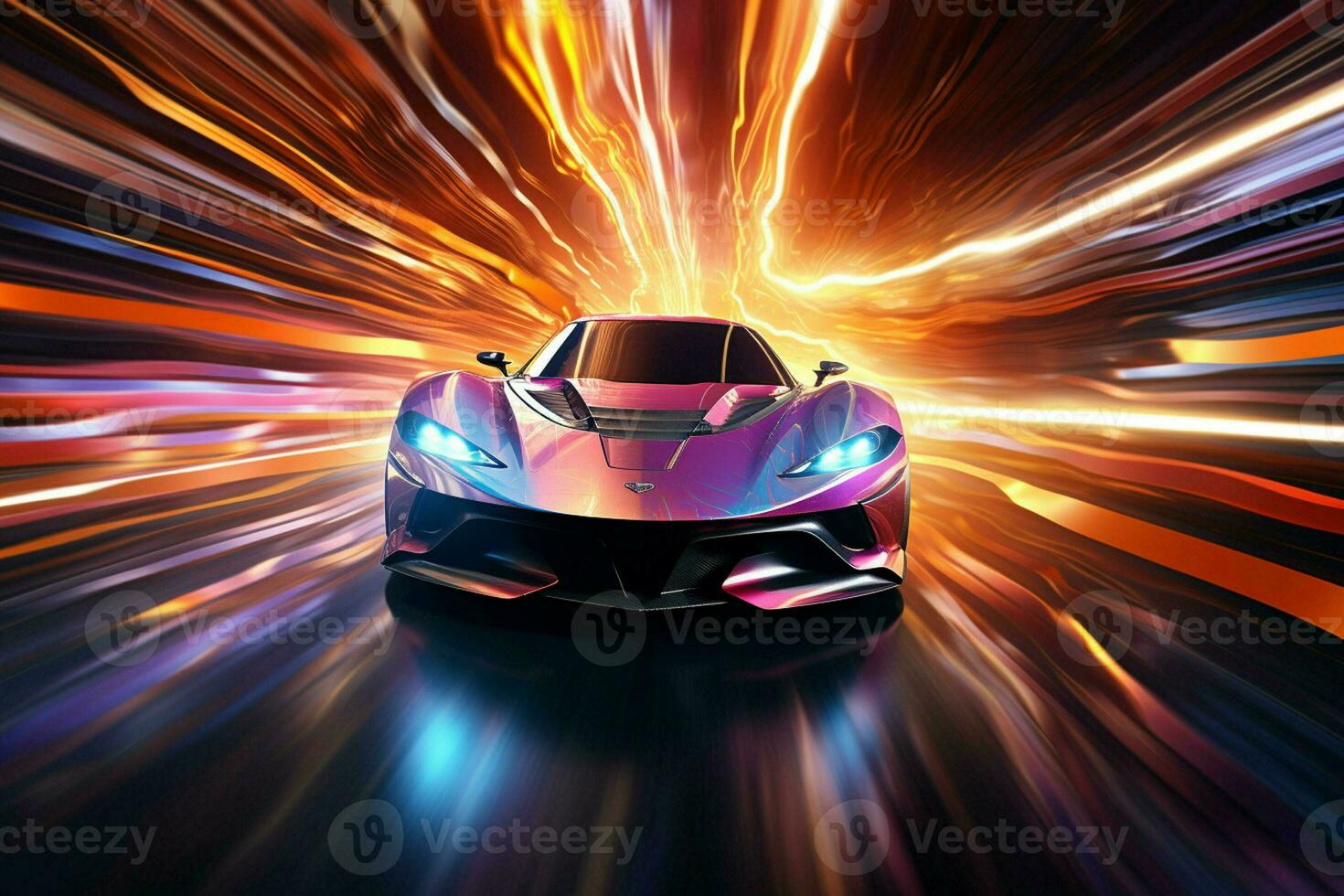 Sport car on the road with speed motion blur. 3D rendering. ai generated  pro photo