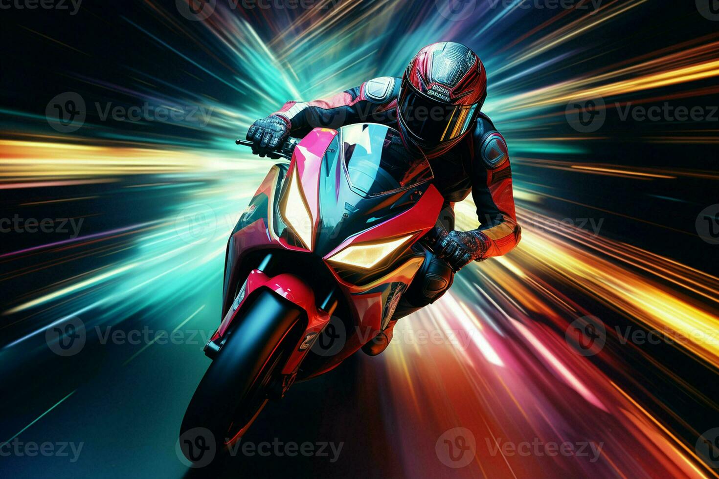 Motorcycle rider in action on the race track. 3d rendering. ai generated  pro photo