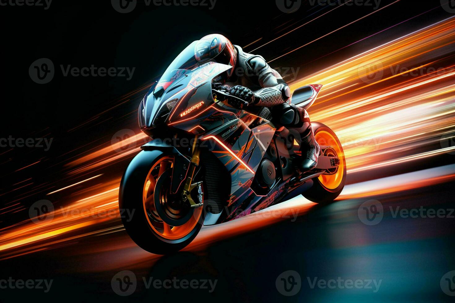 Motorcycle rider in action on the race track. 3d rendering. ai generated  pro photo