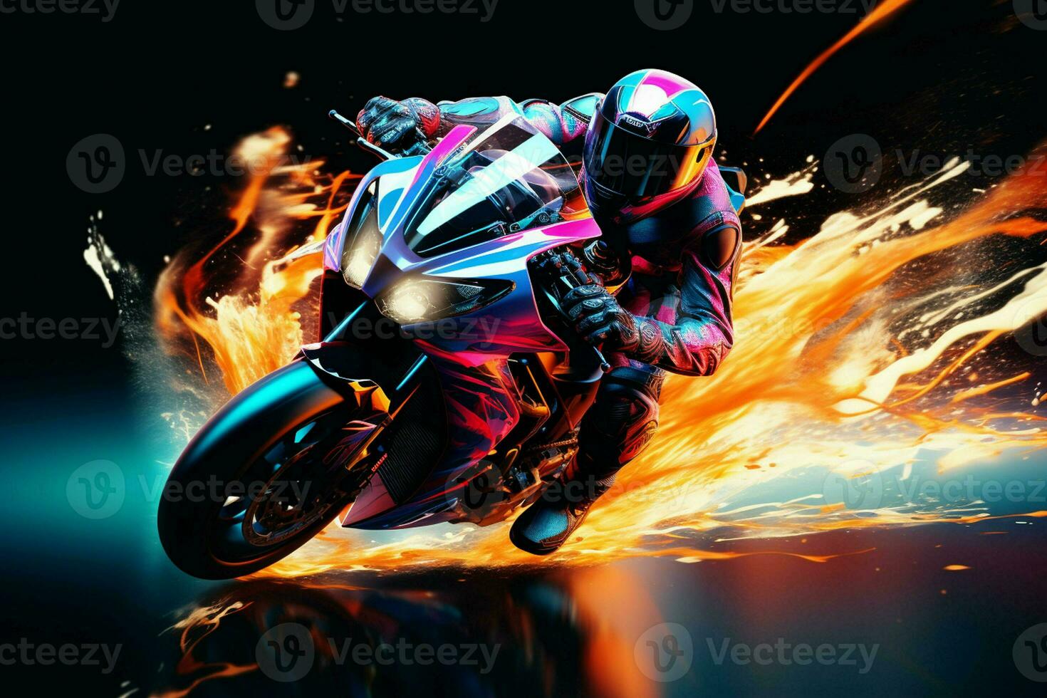 Motorcycle rider in action on the race track. 3d rendering. ai generated  pro photo