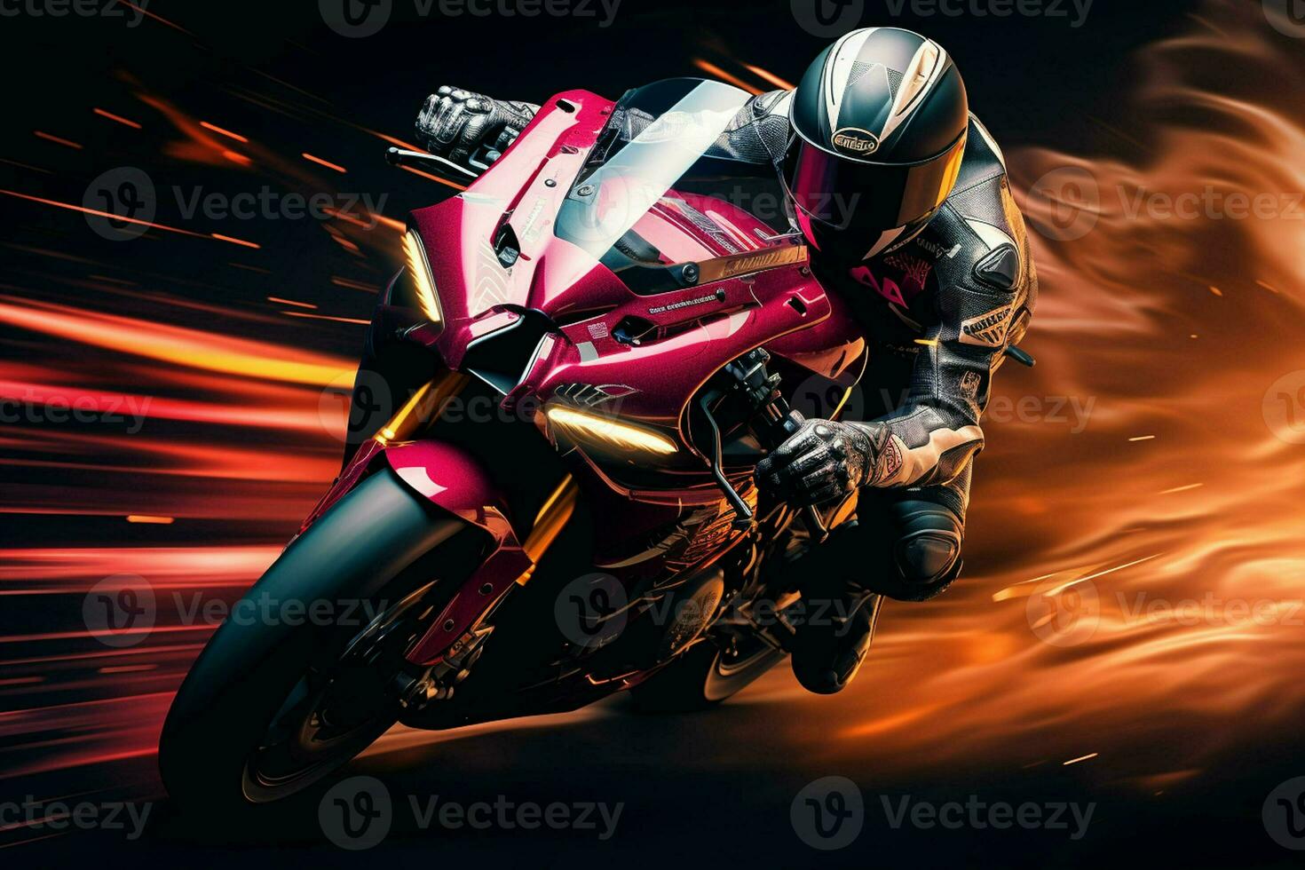 Motorcycle rider in action on the race track. 3d rendering. ai generated  pro photo