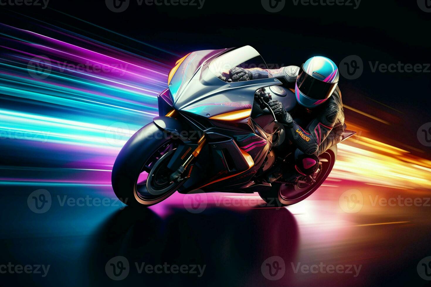 Motorcycle rider in action on the race track. 3d rendering. ai generated  pro photo