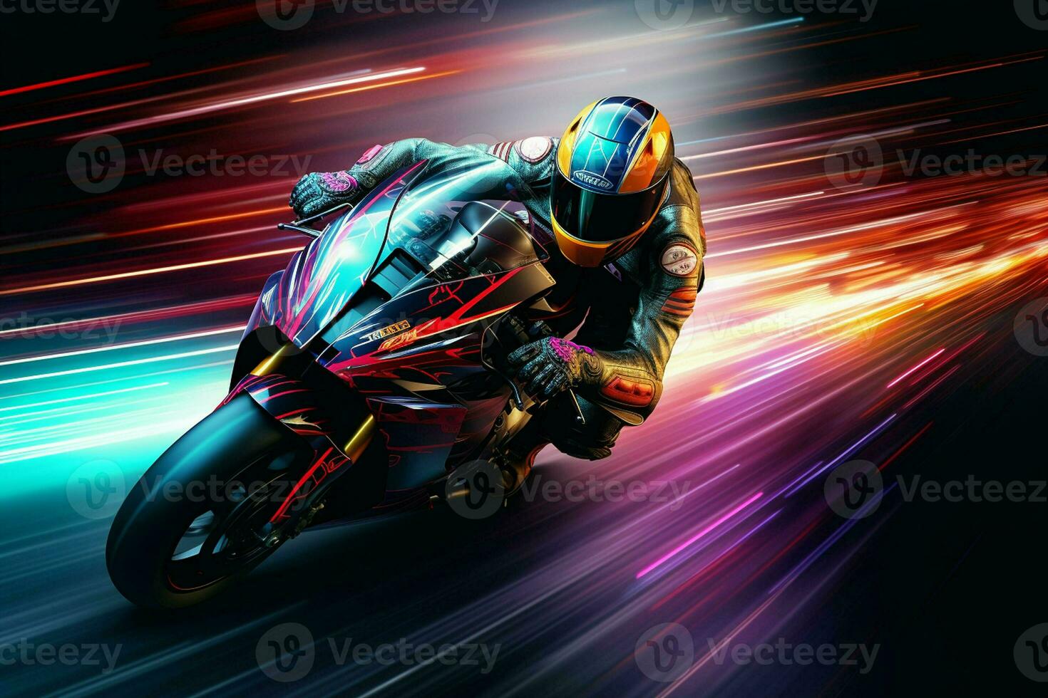 Motorcycle rider in action on the race track. 3d rendering. ai generated  pro photo