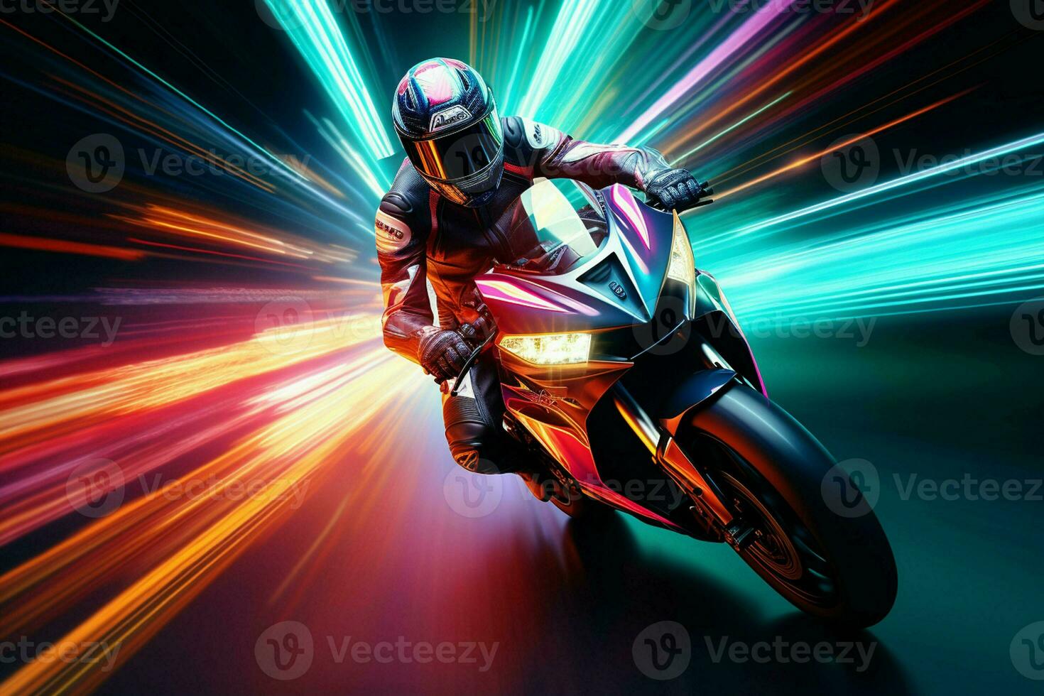 Motorcycle rider in action on the race track. 3d rendering. ai generated  pro photo